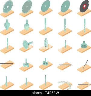 Lumber mill icons set, isometric style Stock Vector