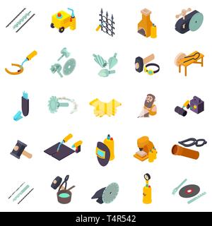 Metalworking icons set, isometric style Stock Vector