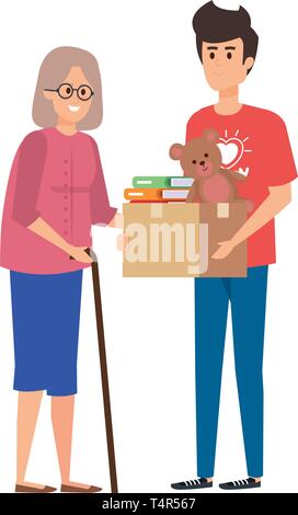 man volunteer giving a old man donations box Stock Vector Image & Art ...