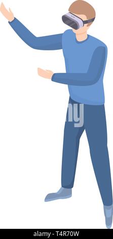 Boy in vr goggles icon, isometric style Stock Vector