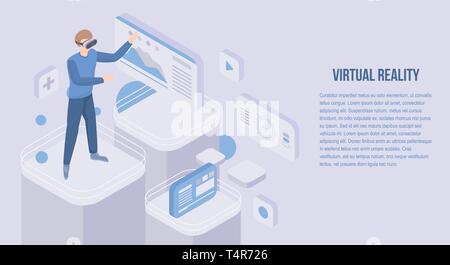 Virtual reality concept banner, isometric style Stock Vector