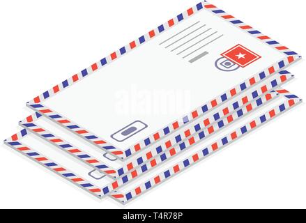 Stack of envelope icon, isometric style Stock Vector