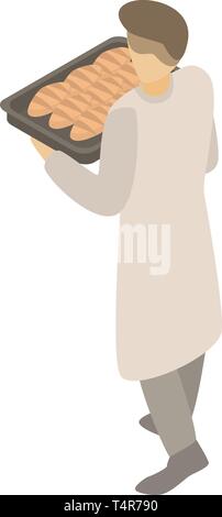 Bakery man with tray icon, isometric style Stock Vector