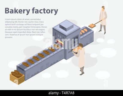 Bakery factory concept banner, isometric style Stock Vector