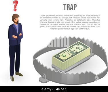 Money trap concept banner, isometric style Stock Vector