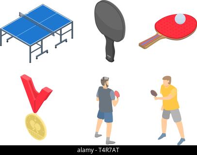 Table tennis icons set, isometric style Stock Vector