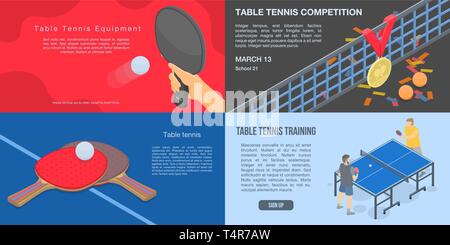 Playing table tennis banner set, isometric style Stock Vector