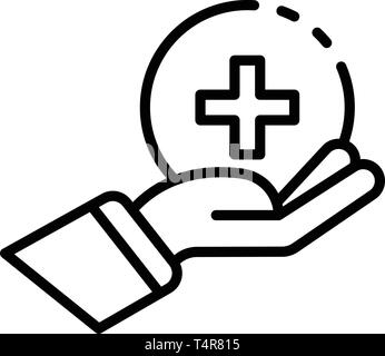 Medical cross on the palm icon, outline style Stock Vector