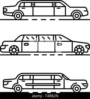 Limousine icons set, outline style Stock Vector