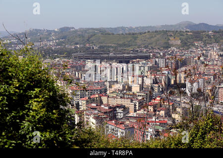 General view of the city of Naples and the San Paolo Stadium ahead of the UEFA Europa League quarter final second leg match at the San Paolo Stadium, Naples. Stock Photo