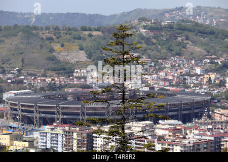 General view of the city of Naples and the San Paolo Stadium ahead of the UEFA Europa League quarter final second leg match at the San Paolo Stadium, Naples. Stock Photo
