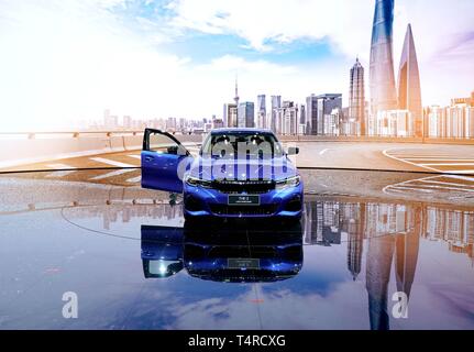 Beijing, China. 16th Apr, 2019. A new BMW 3 Series long wheelbase model is on display during the 18th Shanghai International Automobile Industry Exhibition in Shanghai, east China, April 16, 2019. Credit: Chen Jianli/Xinhua/Alamy Live News