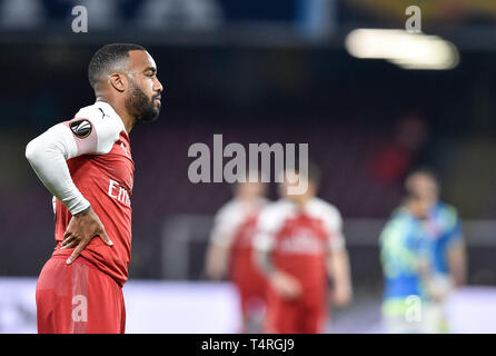 Naples, Italy. 18th Apr, 2019. Alexandre Lacazette of Arsenal during the UEFA Europa League Quarter Final match between Napoli and Arsenal at Stadio San Paolo, Naples, Italy on 18 April 2019. Photo by Giuseppe Maffia. Credit: UK Sports Pics Ltd/Alamy Live News Stock Photo