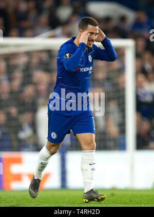 London, UK. 18th Apr, 2019. Eden HAZARD of Chelsea during the UEFA Europa League match between Chelsea and Slavia Prague at Stamford Bridge, London, England on 18 April 2019. Photo by Andy Rowland/PRiME Media Images. Editorial use only, license required for commercial use. No use in betting, games or a single club/league/player publications.Õ Credit: PRiME Media Images/Alamy Live News Stock Photo