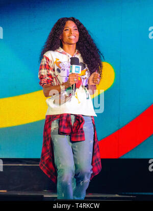 Tacoma, Washington, USA. 18th Apr, 2019. Singer Ciara speaks during WE Day: Washington at The Tacoma Dome on April 18th, 2019 in Tacoma, Washington. Photo Xander Deccio/ImageSPACE/MediaPunch Credit: MediaPunch Inc/Alamy Live News Stock Photo