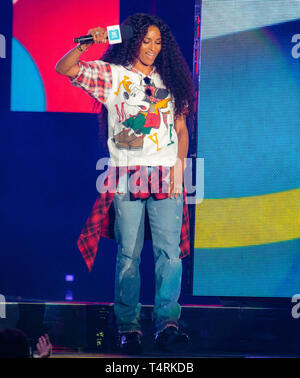 Tacoma, Washington, USA. 18th Apr, 2019. Singer Ciara speaks during WE Day: Washington at The Tacoma Dome on April 18th, 2019 in Tacoma, Washington. Photo Xander Deccio/ImageSPACE/MediaPunch Credit: MediaPunch Inc/Alamy Live News Stock Photo