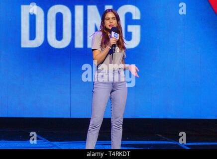 Tacoma, Washington, USA. 18th Apr, 2019. Actress Bailee Madison speaks during WE Day: Washington at The Tacoma Dome on April 18th, 2019 in Tacoma, Washington. Photo: Xander Deccio/ImageSPACE/MediaPunch Credit: MediaPunch Inc/Alamy Live News Stock Photo