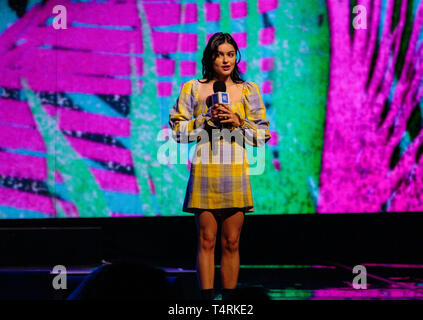 Tacoma, Washington, USA. 18th Apr, 2019. Actress Ariel Winter speaks during WE Day: Washington at The Tacoma Dome on April 18th, 2019 in Tacoma, Washington. Photo: Xander Deccio/ImageSPACE/MediaPunch Credit: MediaPunch Inc/Alamy Live News Stock Photo