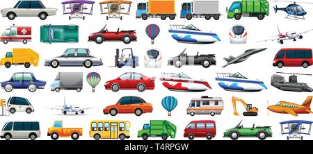 Set of transportation vehicle illustration Stock Vector