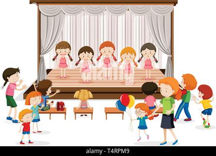 Group of girl show on stage illustration Stock Vector