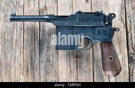 Antique German broomhandle pistol made around 1926. Stock Photo