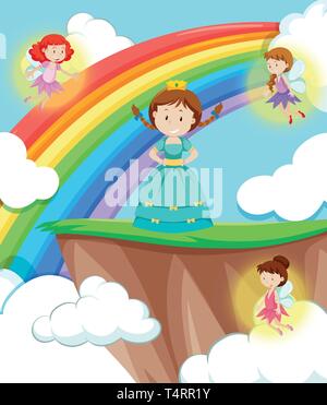 Princess with fairies scene illustration Stock Vector