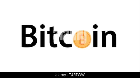Golden Bitcoin icon isolated on white. Vector phrase image of digital cryptocurrency coin in EPS10. Style lettering illustration. Stock Vector