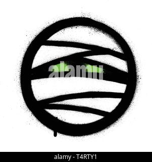 graffiti mummy icon with green glowing eyes over white Stock Vector