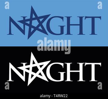Night, Vector symbol of Phrase with pentagram. Logo with mood of gothic, night and dark. Stock Vector