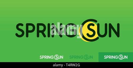 Spring Sun, Vector logo emblem on green background with templates of logos in different colors. Stock Vector