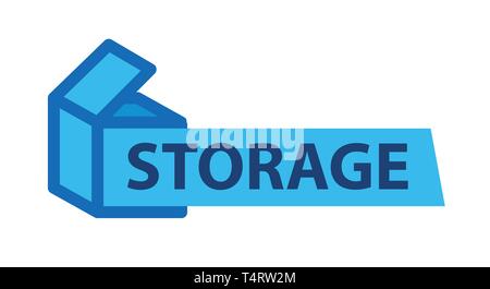 Logo for Storage Deposit File server. Blue Box, vector emblem isolated on white background. Stock Vector