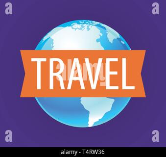 Logo for Travel company with Globe and caption Travel on Ribbon Stock Vector