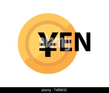 Japanese Yen on golden coin. Vector sign of japanese currency Stock Vector