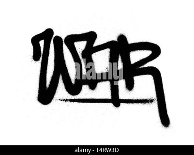 graffiti tag war sprayed with leak in black on white Stock Vector