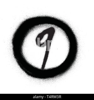 graffiti number nine 9 in circle sprayed in black over white Stock Vector