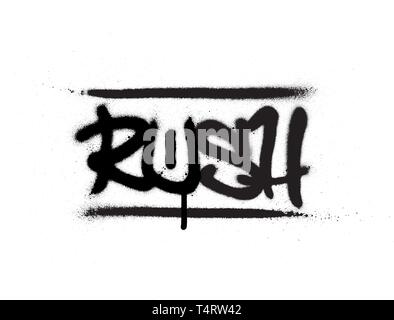 graffiti tag rush sprayed with leak in black on white Stock Vector