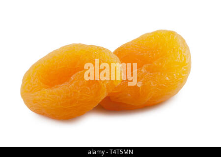 Studio shot of two apricots isolated on a white background - John Gollop Stock Photo