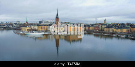 STOCKHOLM, SWEDEN - MARCH 09, 2019: Panorama of the central part of Stockholm in the cloudy March afternoon Stock Photo