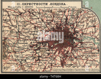 Map of London neighborhoods, Great Britain New table atlas A.F. Marcks St. Petersburg, 1910 Stock Photo