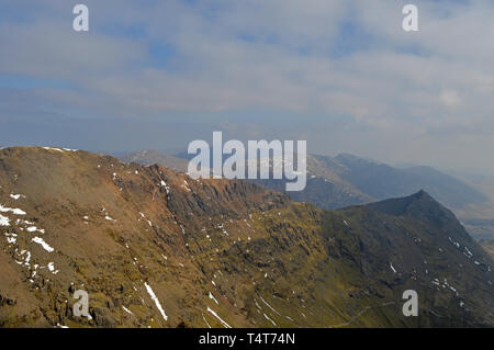 Views from Snowdon summit toward Crib Goch Stock Photo