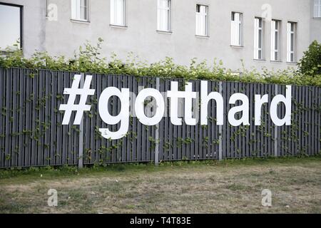 Gotthard Tunnel advertising, Embassy of Switzerland, Berlin Stock Photo