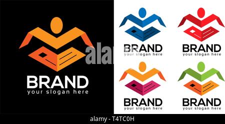 People reading a book stock logo template. like to read Stock Vector