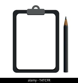black clipboard with blank white sheet and pen vector illustration EPS10 Stock Vector