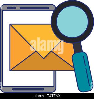 Email search and tablet blue lines Stock Vector