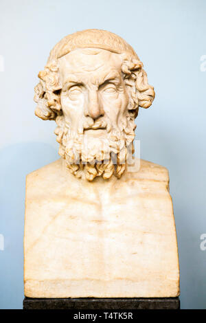 Marble terminal bust of Homer Roman copy after a lost hellenistic original of the 2nd century BC from Baiae in Italy Stock Photo