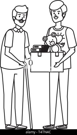 man volunteer giving a old man donations box Stock Vector Image & Art ...