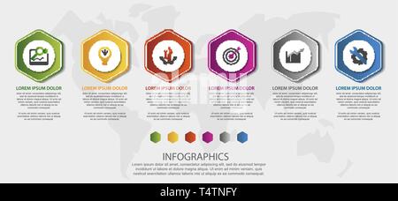 Vector infographic 3D template polygons with rounded corners for six label, diagram, graph, presentation. Business concept with 6 options. For content Stock Vector