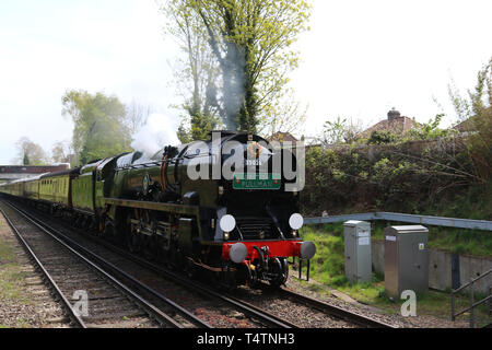 Merchant Navy Class 35028 Clan Line Steam locomotive, Whitton Railway Station, London, UK, 18 April 2019, Photo by Richard Goldschmidt Stock Photo