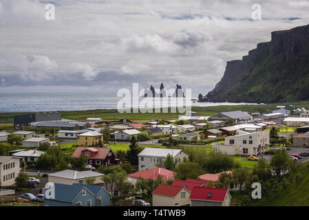 Vik i Myrdal village in Iceland, view from the church hill Stock Photo