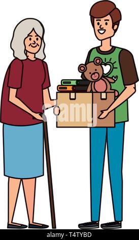 man volunteer giving a old man donations box Stock Vector Image & Art ...